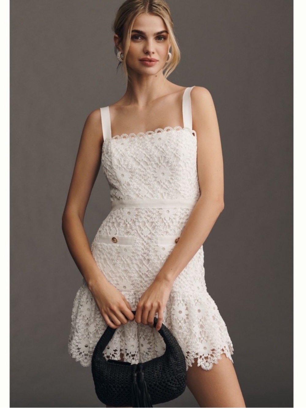 Nwt Saylor White Lace A-Line Mini Dress with Square Neck